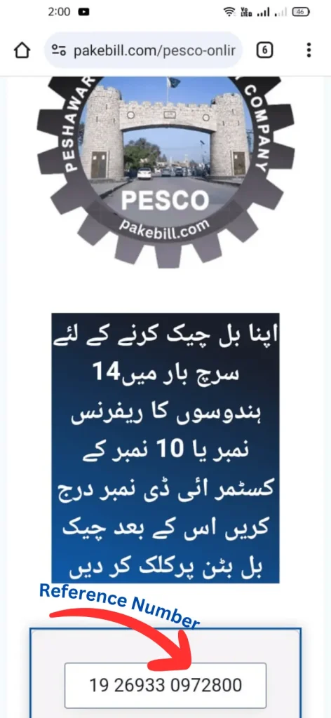 pesco bill online check by reference number